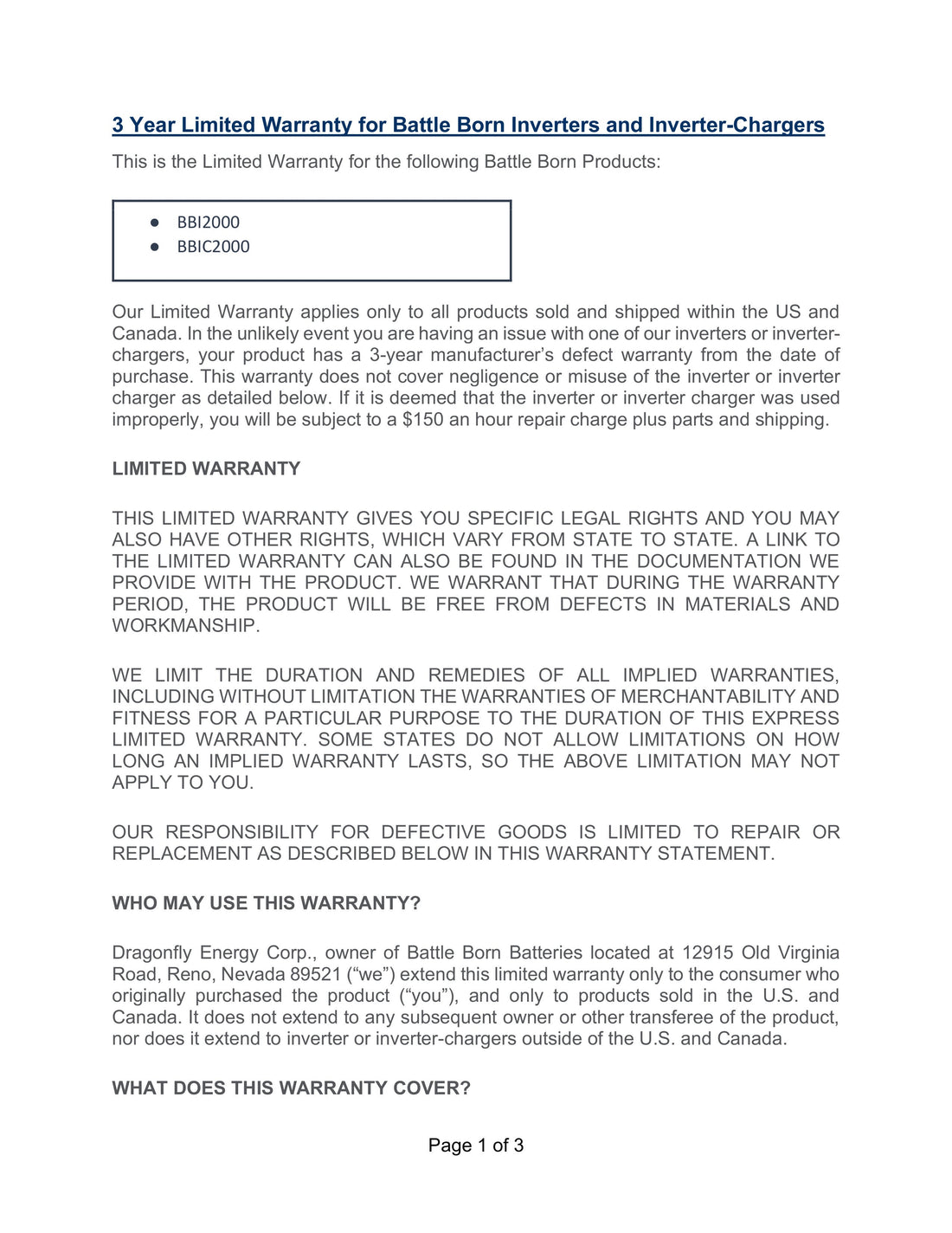 Battle Born 2000W Inverter & Inverter/Charger | 3-Year Limited Warranty