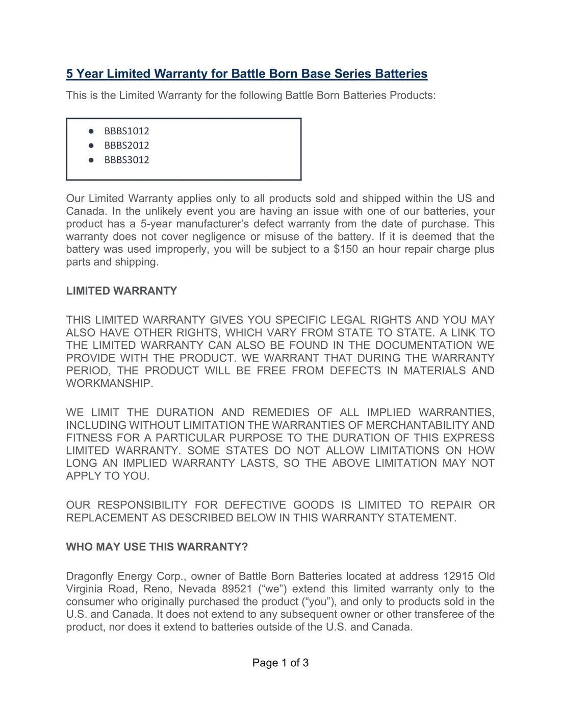 Base Series Batteries | 5-Year Limited Warranty