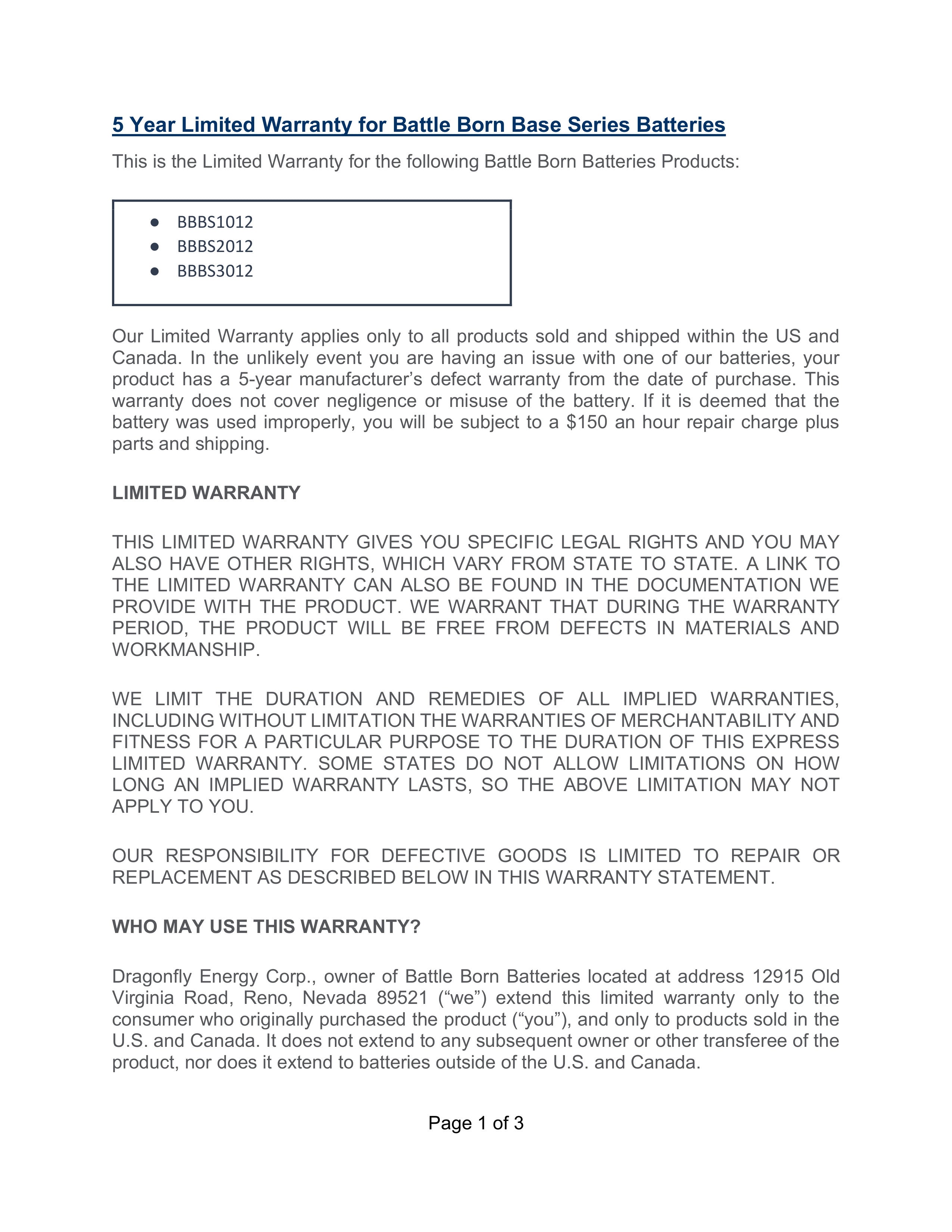 Base Series Batteries | 5-Year Limited Warranty