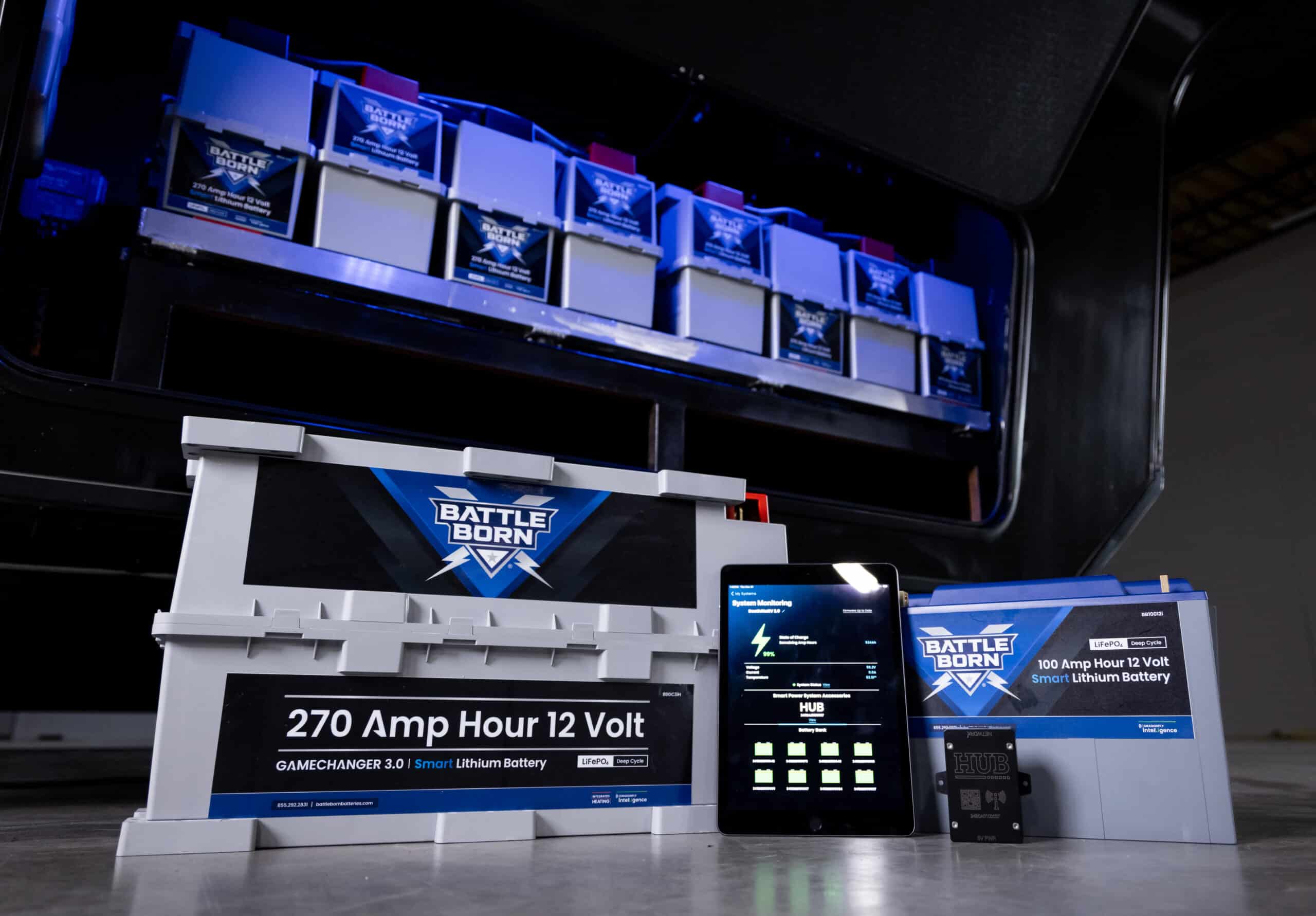 Battle Born Smart Batteries and accessories with the Battle Born Mobile App|couple off grid monitoring their system with the Battle Born Mobile app