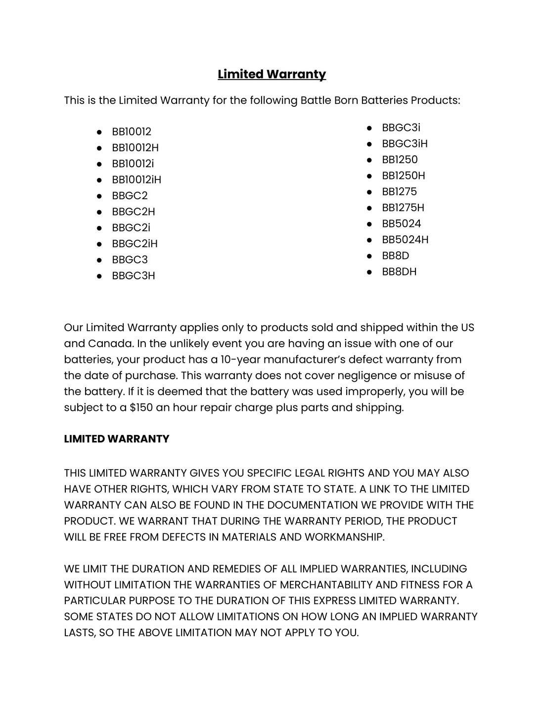 LiFePO4 Batteries | 10-Year Limited Warranty