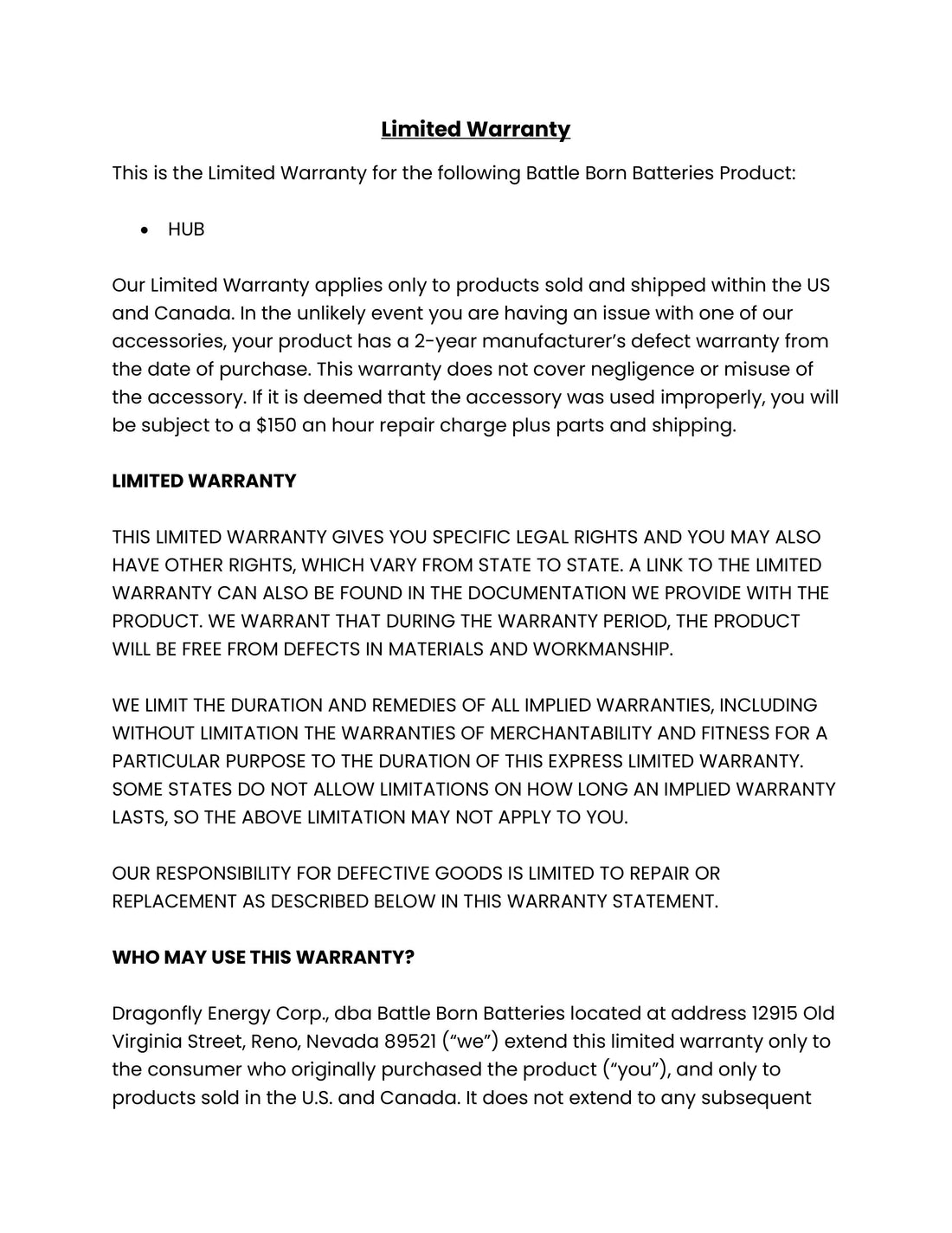 HUB | 2-Year Limited Warranty