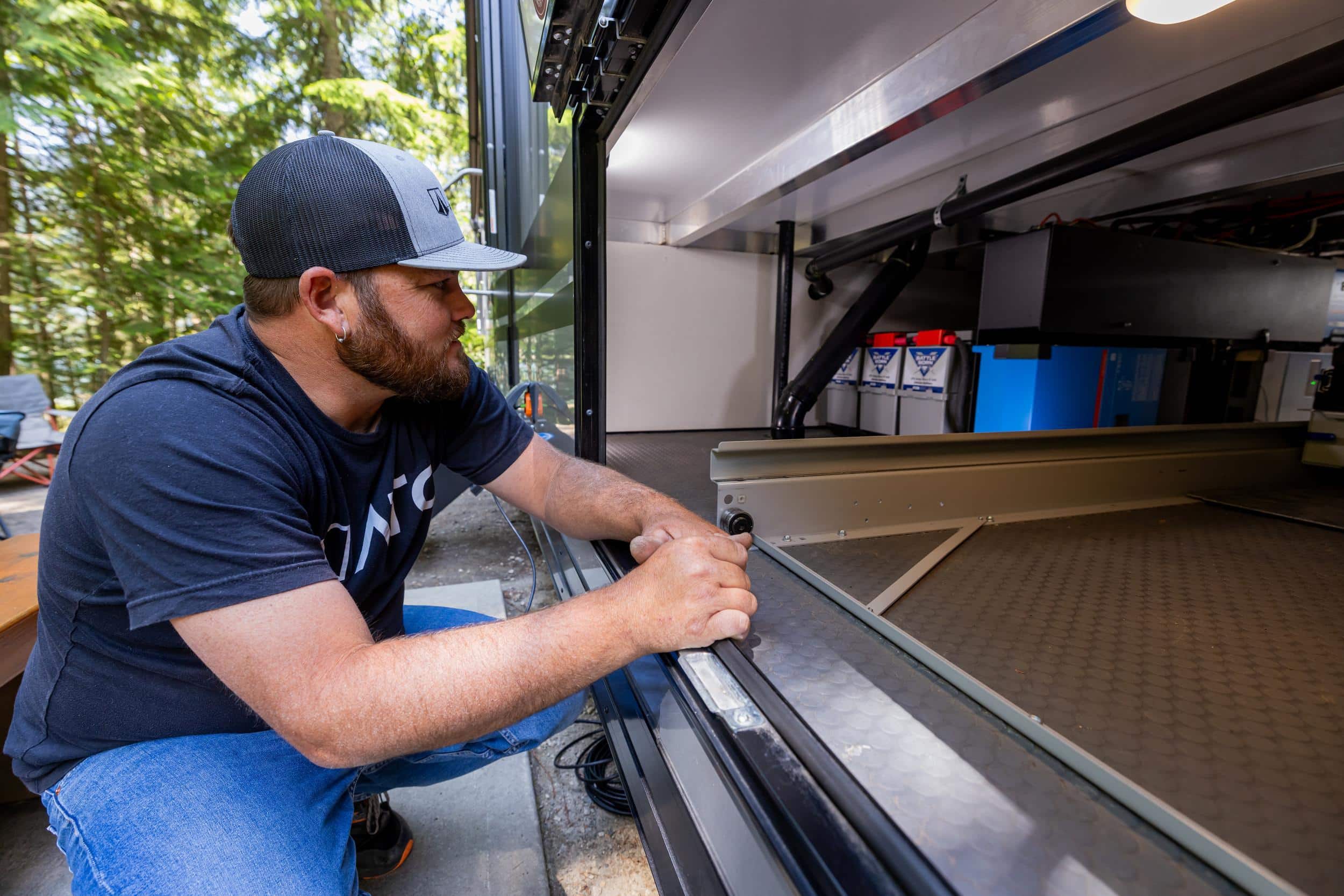 ||solar panels on roof of fifth wheel to charge rv batteries|solar panels on rv in desert with mountains in background|battle born lithium batteries installed in rv||lithium ion batteries in airstream rv trailer||rv in winter weather||||