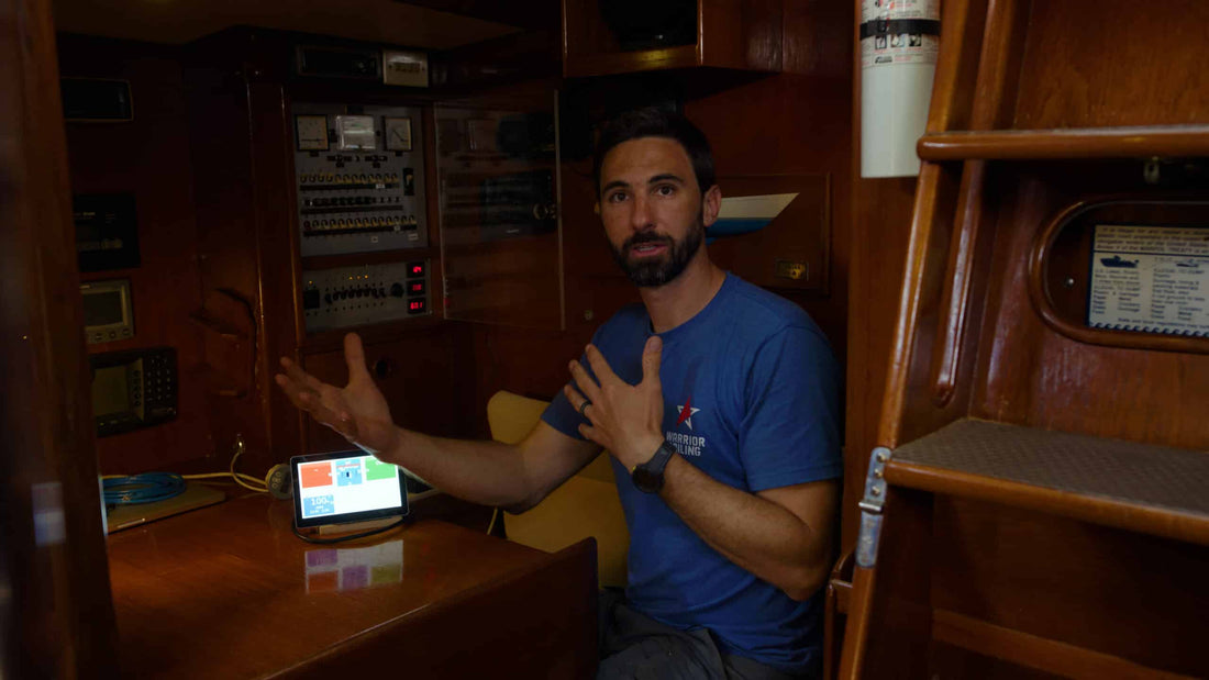 Connor Smith explaining how to do a power audit|power audit comparison for a sailboat at anchor versus a sailboat undereway|coffee pot power audit diagram|battery monitor bmv-712 on a sailboat