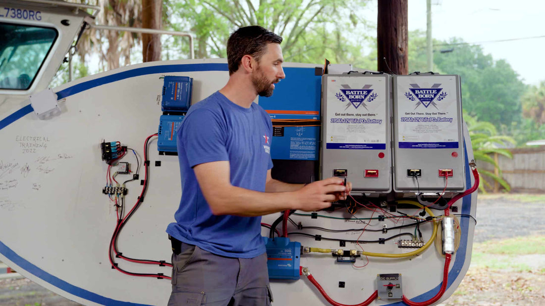 Connor Smith with Battle Born Batteries powered marine electricals system