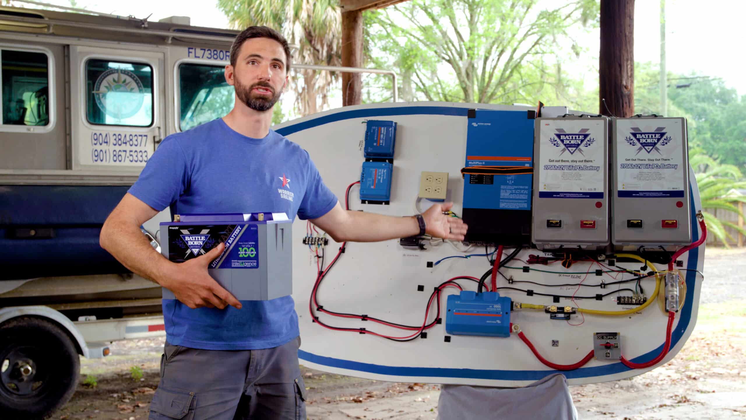 Connor Smith with Battle Born Batteries powered marine electricals system