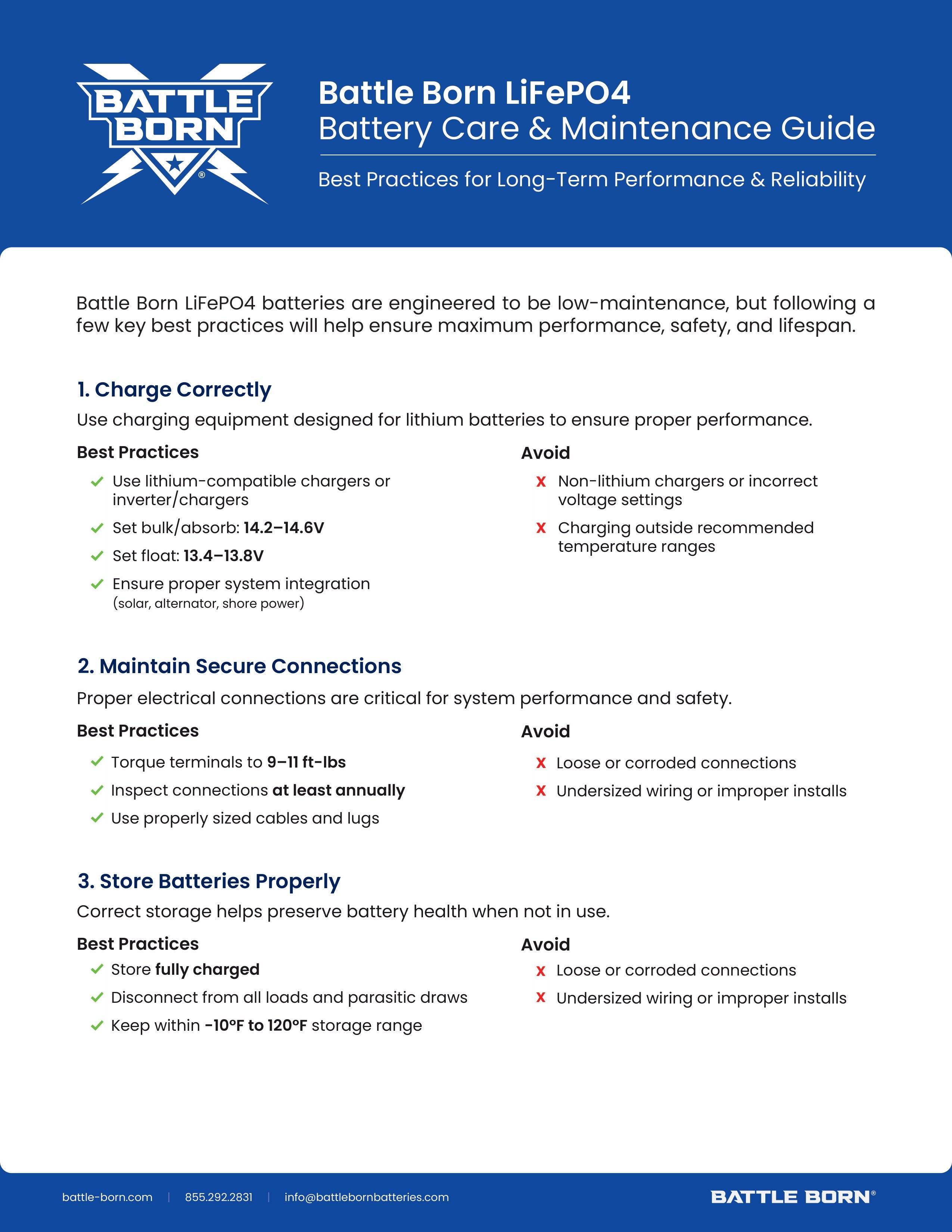 Battle Born LiFePO4 Battery Care & Maintenance Guide