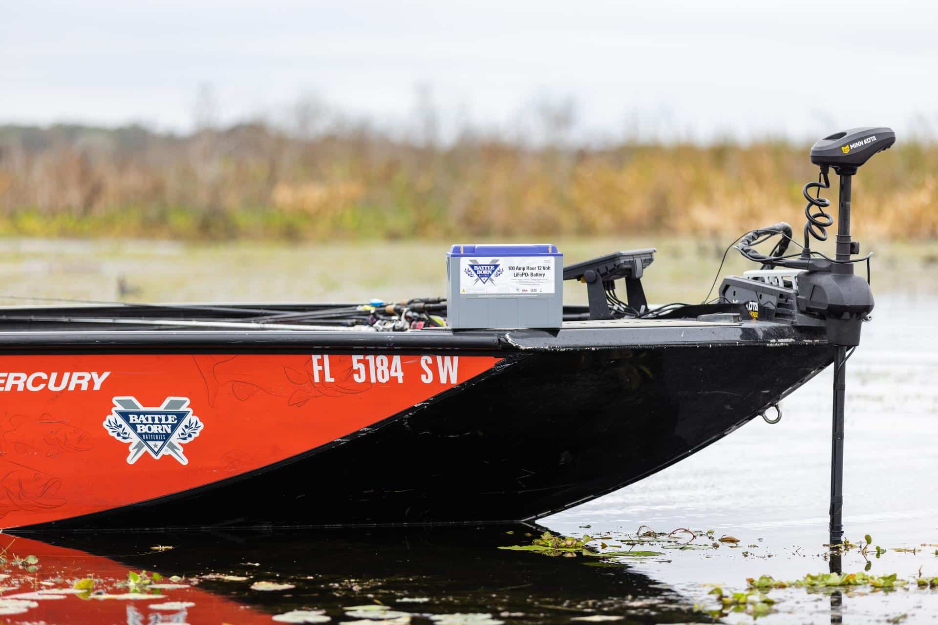 lithium batteries sitting on edge of water on boat