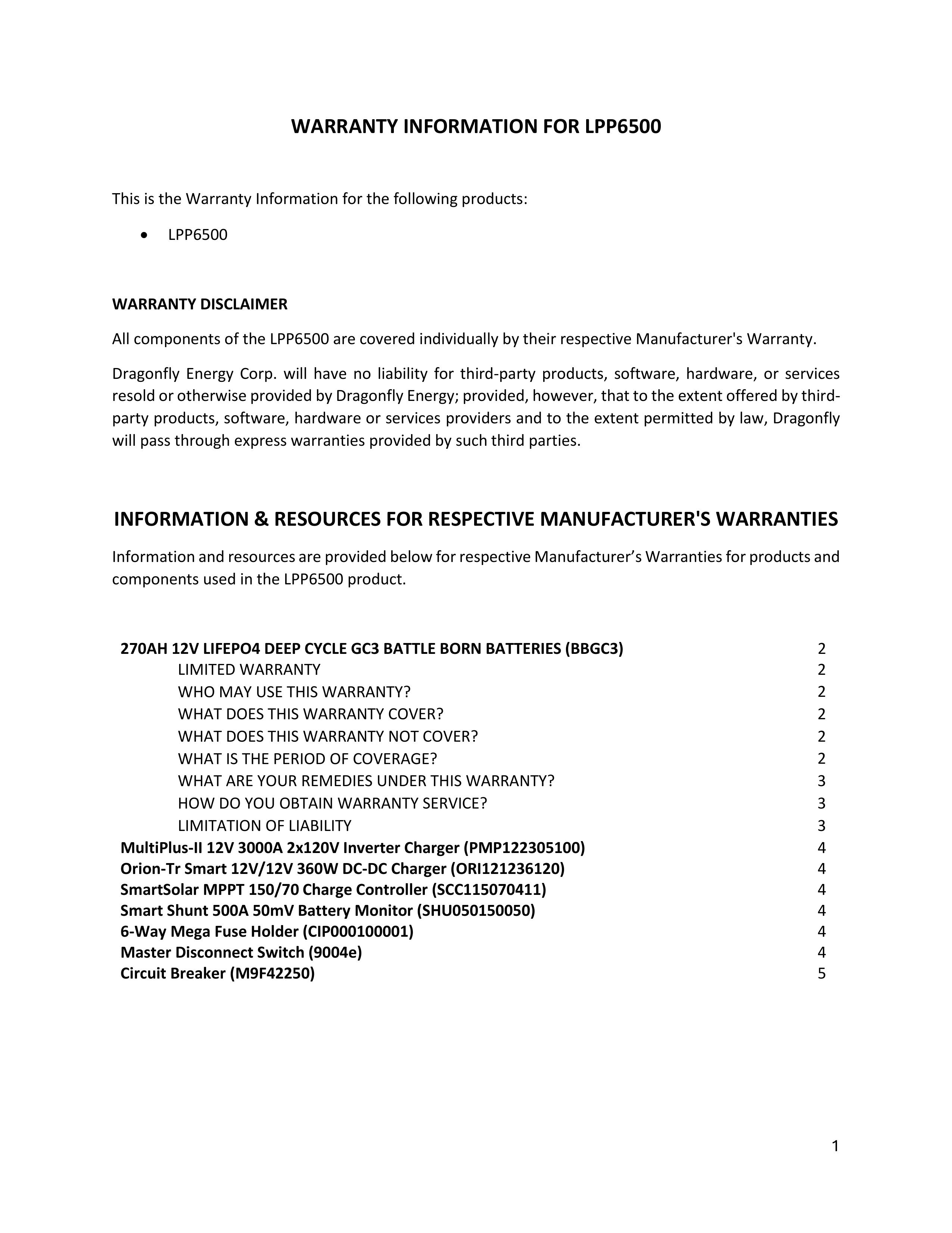 LPP6500 | Warranty Information