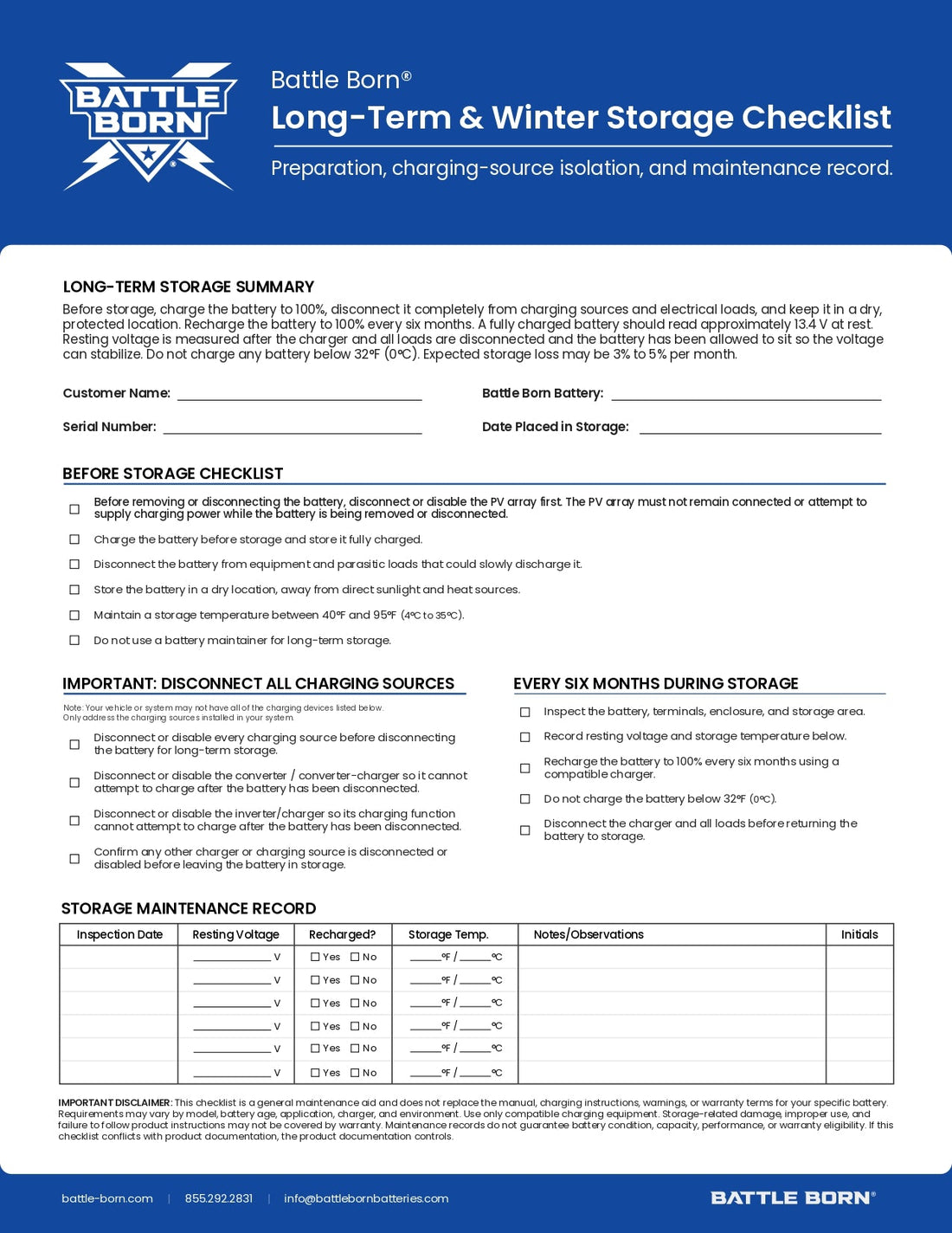 Winter & Long-Term Storage Checklist