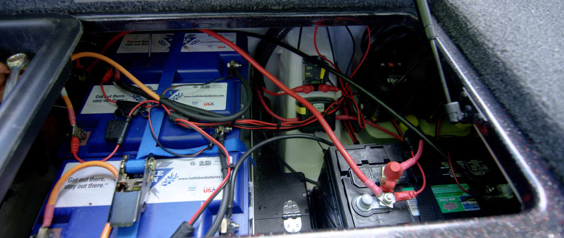 Marine Batteries installed in boat hatch|Marine Outboard battery starting requirements|Marine Battery Requirements|Marine Electronics|Marine Electrical Switches|Boat in tropical waters|Marine Battery|house and starting batteries in boat