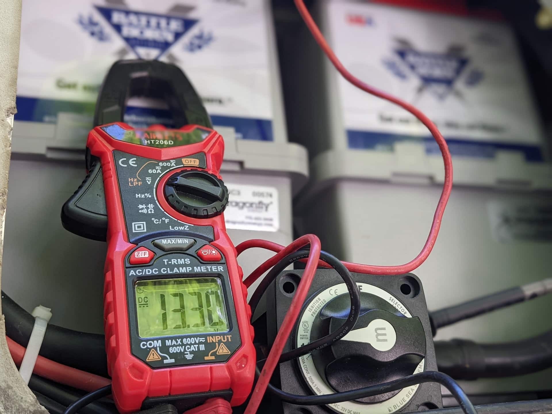 Volt Meter Plugged into a Battle Born Battery GC3