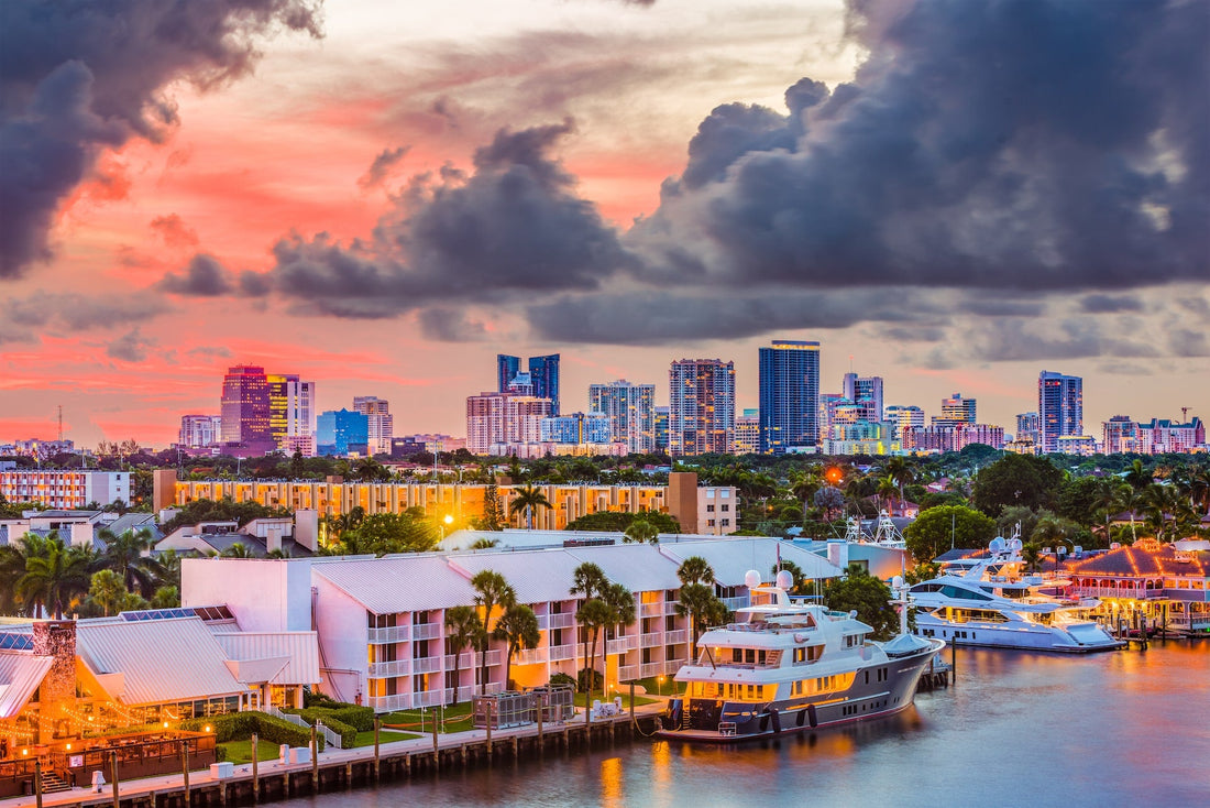Fort Lauderdale, Florida, USA skyline with boats in water