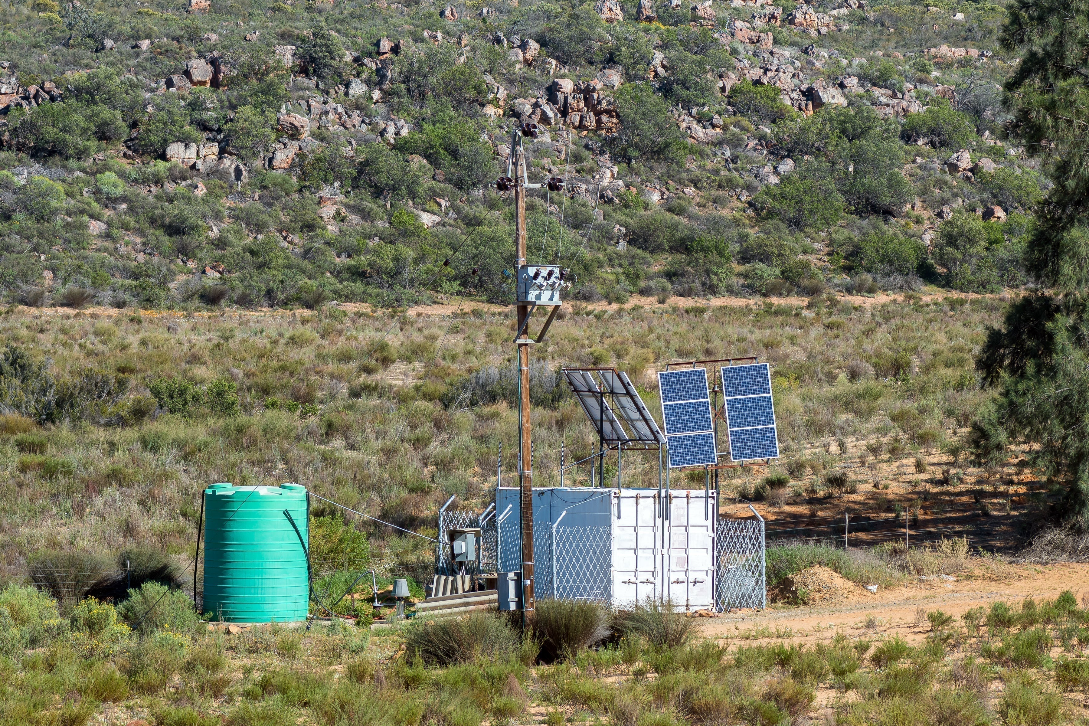 Well with cistern and battery backup solar power