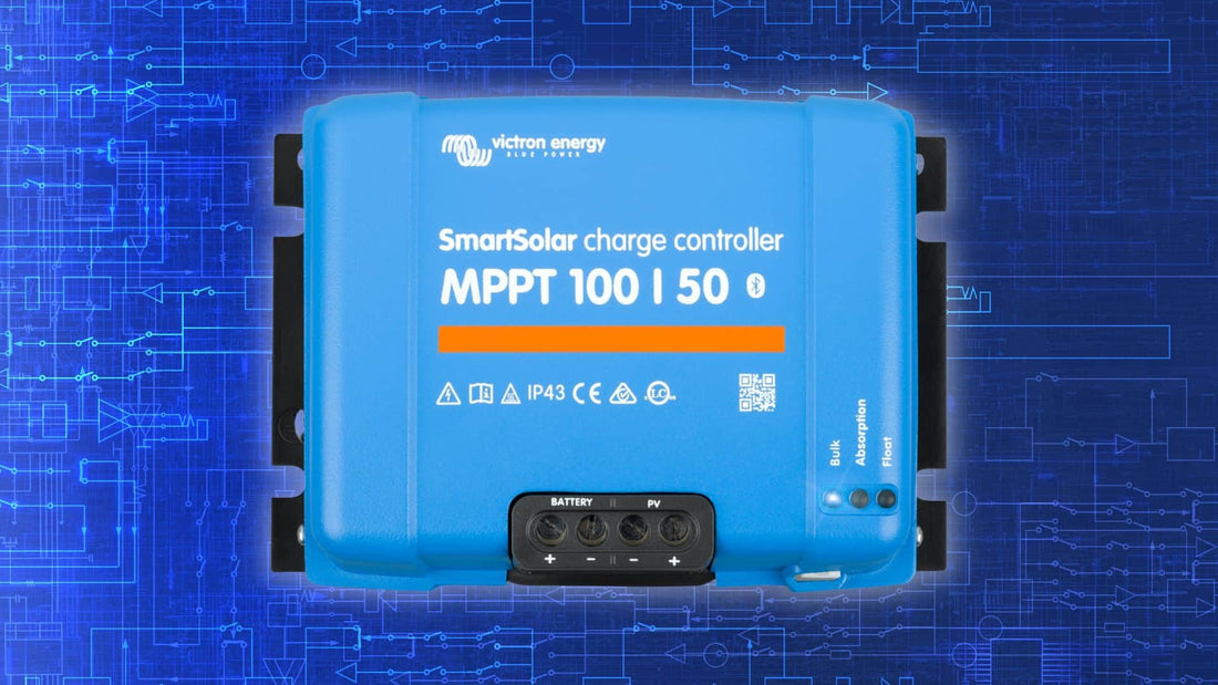 Victron Charge Controller on blue background