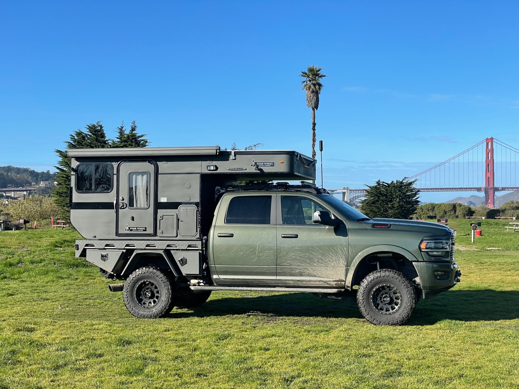 Sean Silvera's Truck Camper with the Golden Gate Bridge in San Francisco, CA
