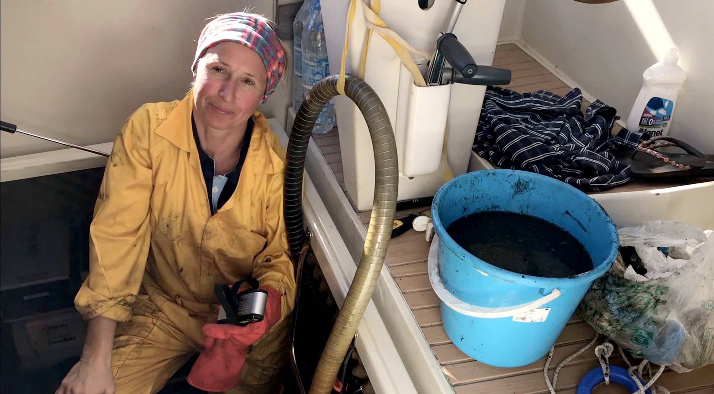 Irenka from Mothership Adrift doing Boat Maintenance