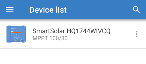 Pictured is the SmartSolar HQ1744WIVCQ MMPT 100/30 on the Victron App.