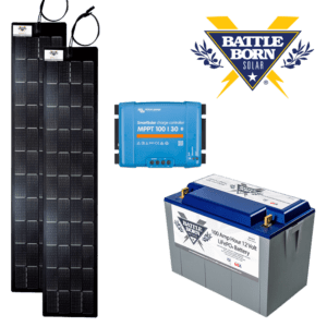 two 105 panels, 100/30 solar charge controller, one bb10012 battery