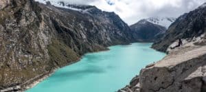 Drone shot of an alpine lake