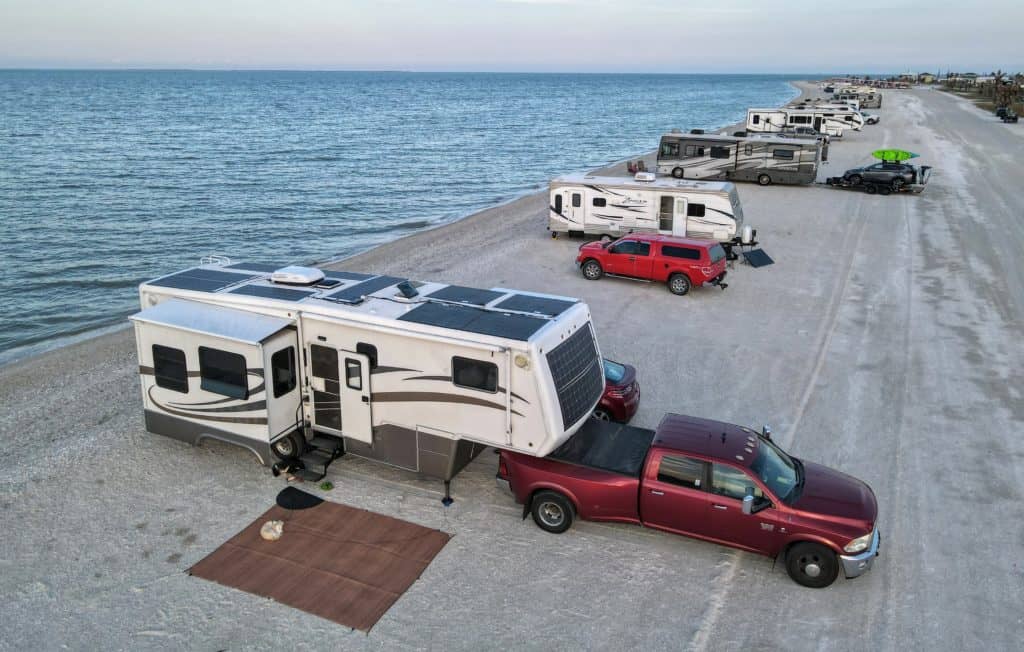 RV solar panels at beach