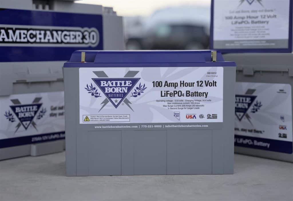 Close up shot of a 100Ah 12V LiFePO4 Battle Born Battery