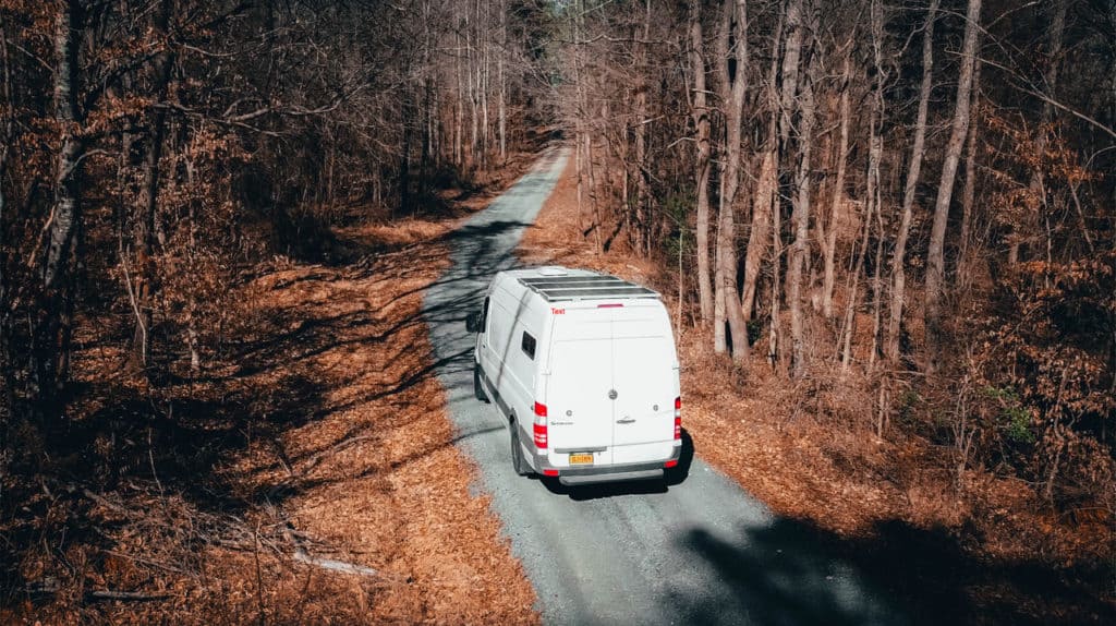 An image of the BFixie van in the woods.