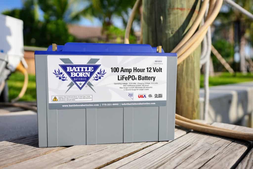 100 Ah 12V LiFePO4 Battle Born Battery pictured on a dock