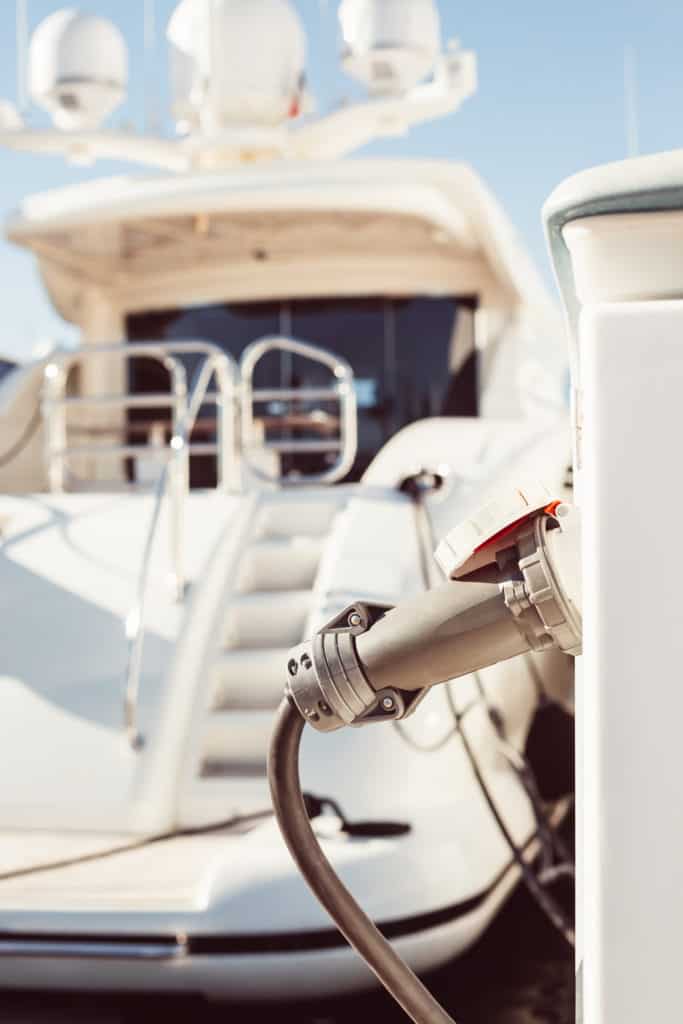 Charger hooked up in front of a boat