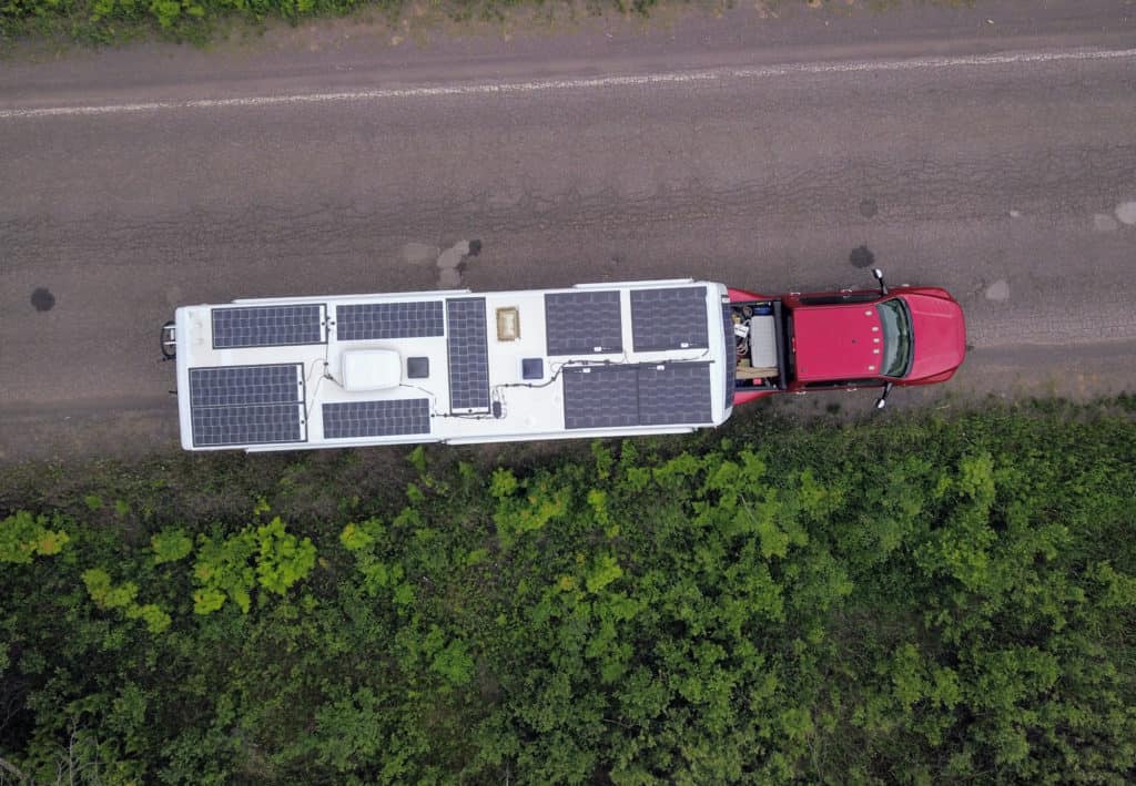 mortons on the move solar panels on top of an RV