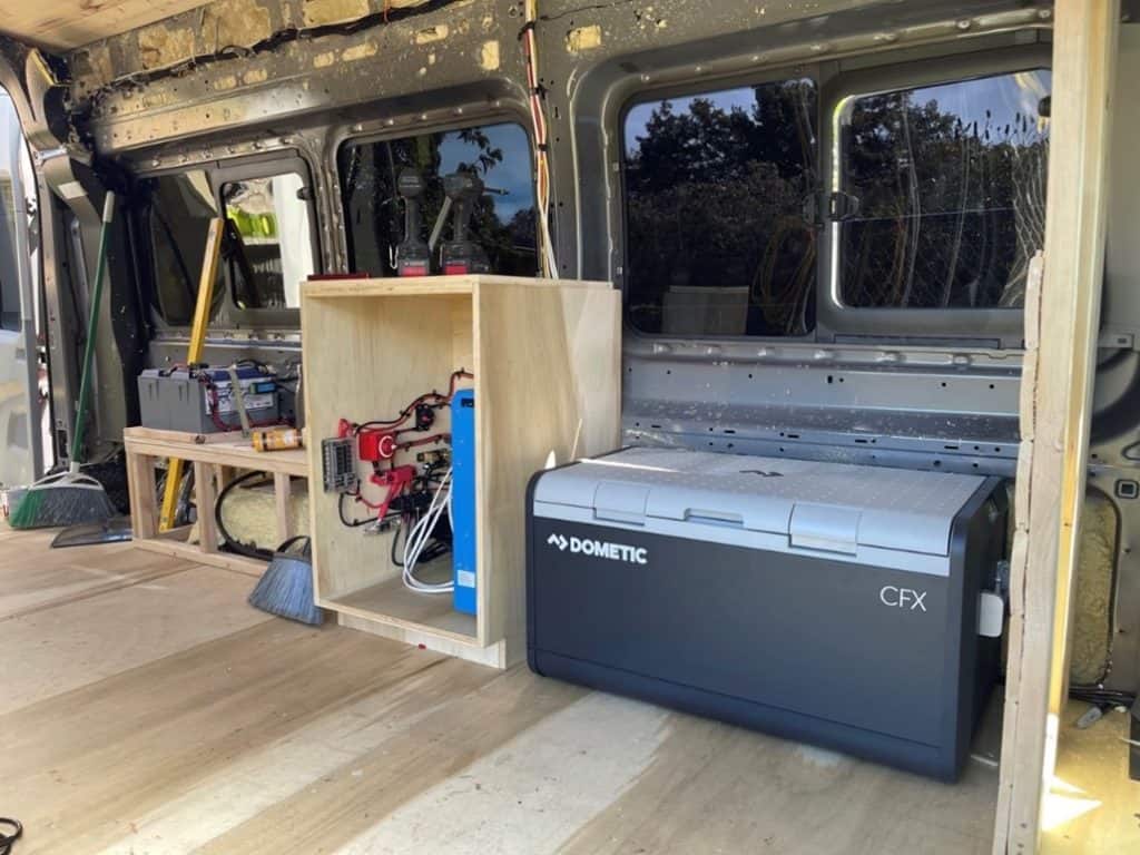 Dometic fridge inside of a Sprinter van set up