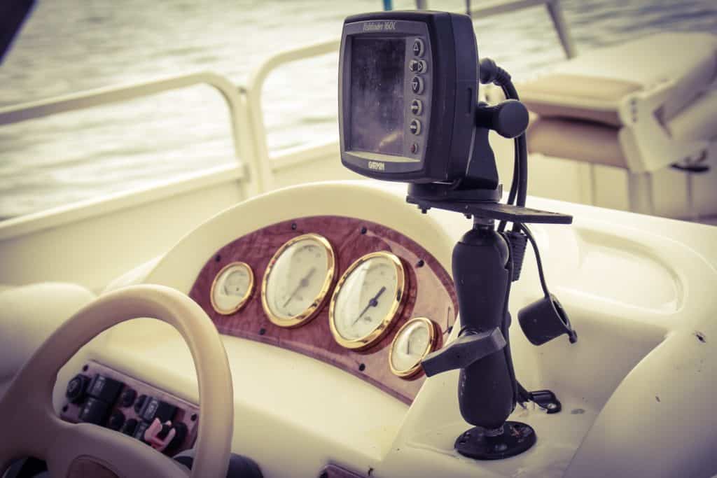 boat dashboard with fish finder