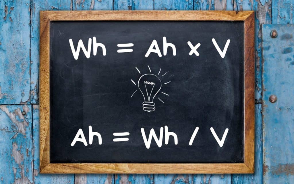 watt hours and amp hours equations on chalkboard