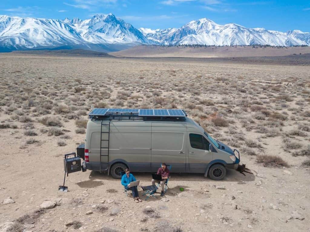 Explorist.Life working remotely from their off-grid solar and lithium-powered van.