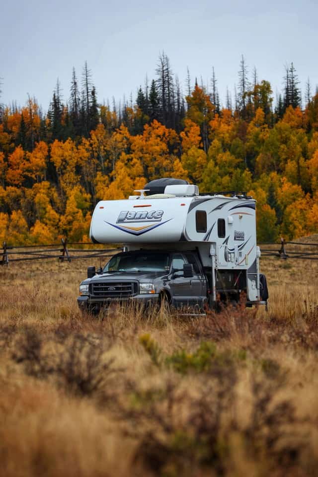 truck camper in fall