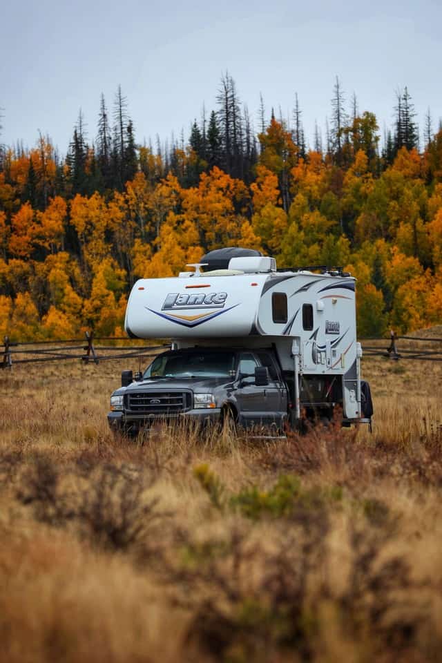 Lance truck camper in fall