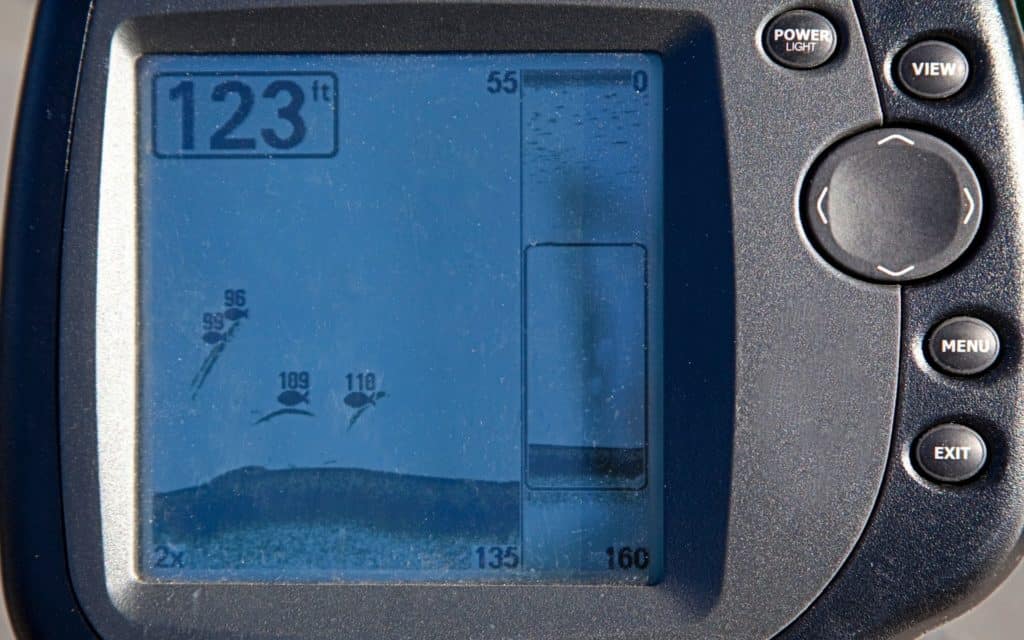Closeup shot of a fish finder screen