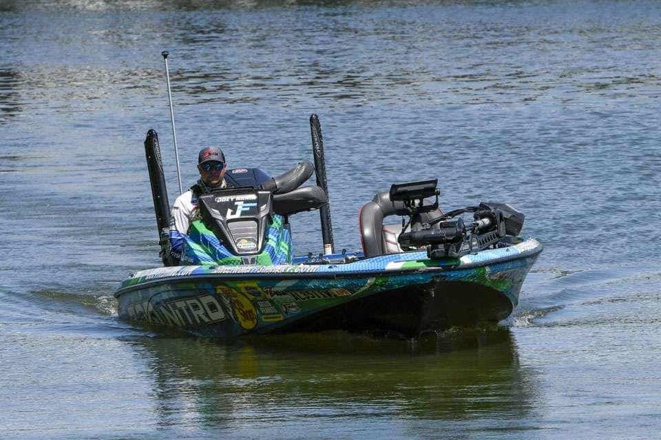 Joey Nania on the water in his boat.