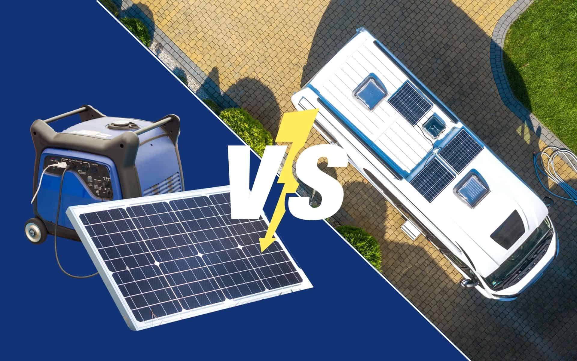 Solar powered generator vs solar on top of an RV graphic