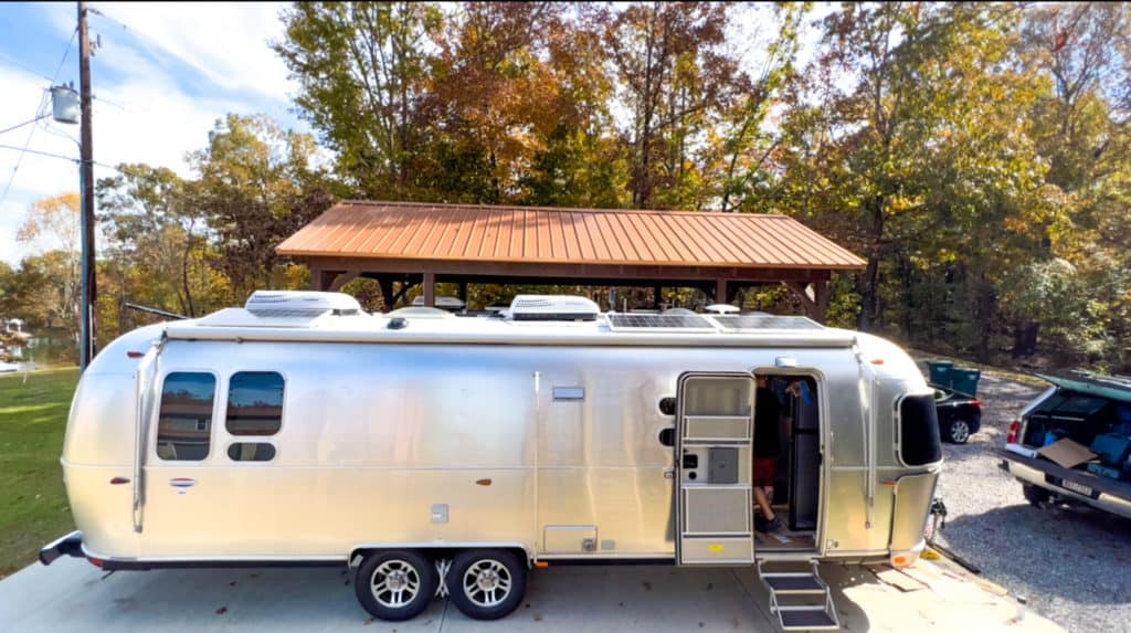 Essentially Streaming exterior shot of an Airstream trailer