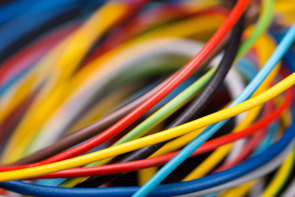 Colorful electrical cables closeup picture