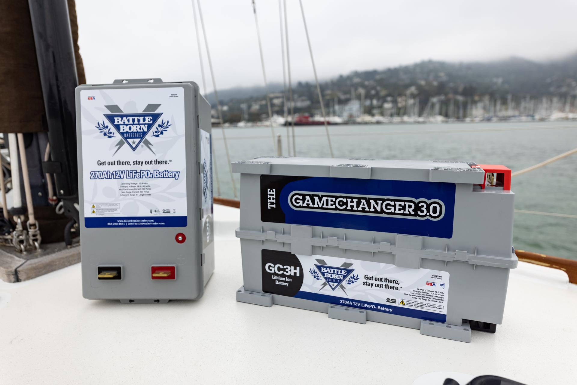 lithium batteries on deck of sailboat