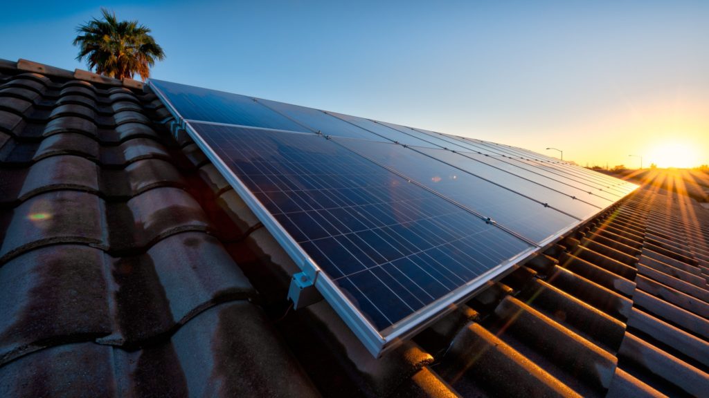 sun flare on solar panel