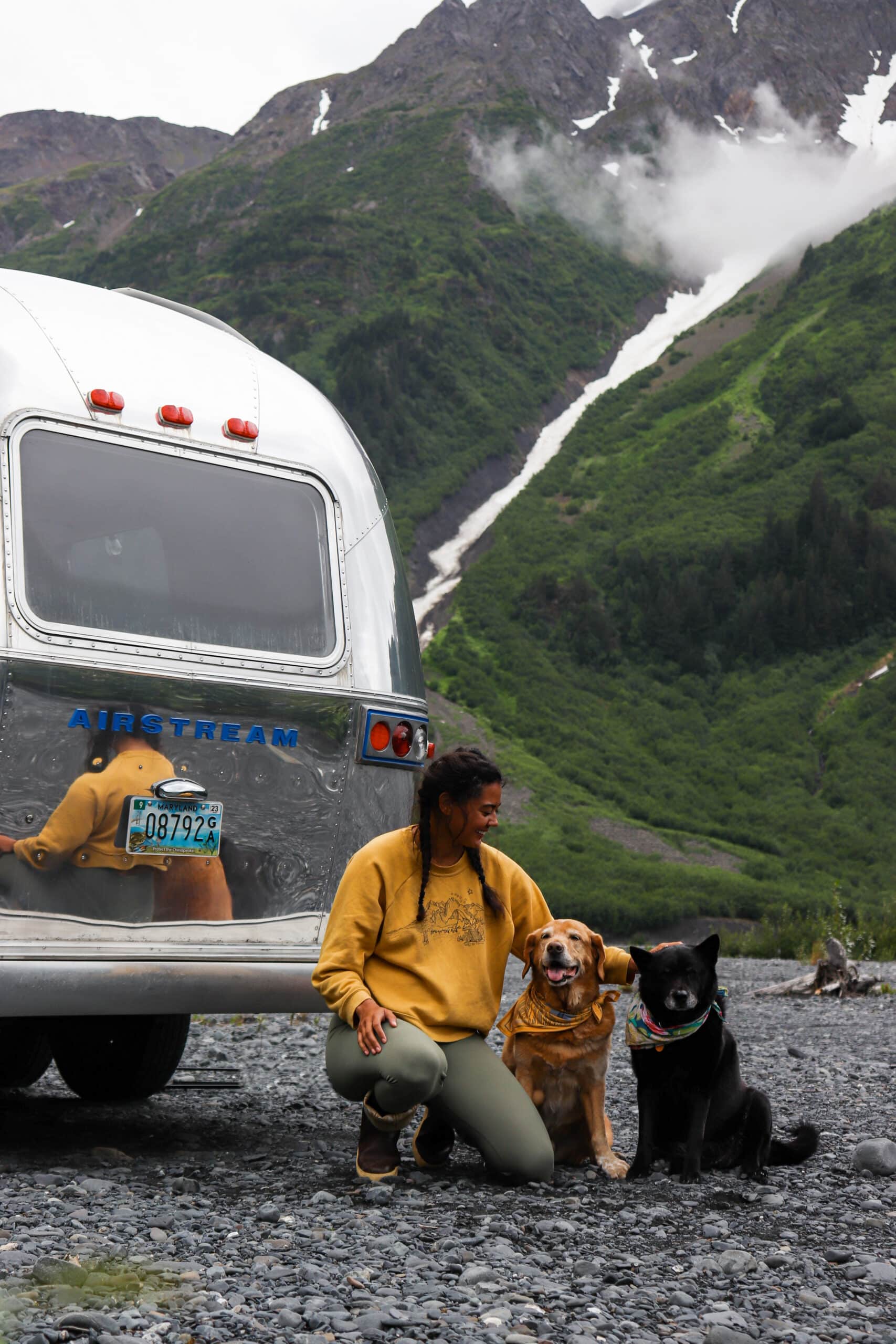 Danielle, Trip, and Missy with the Airstream in Alaska