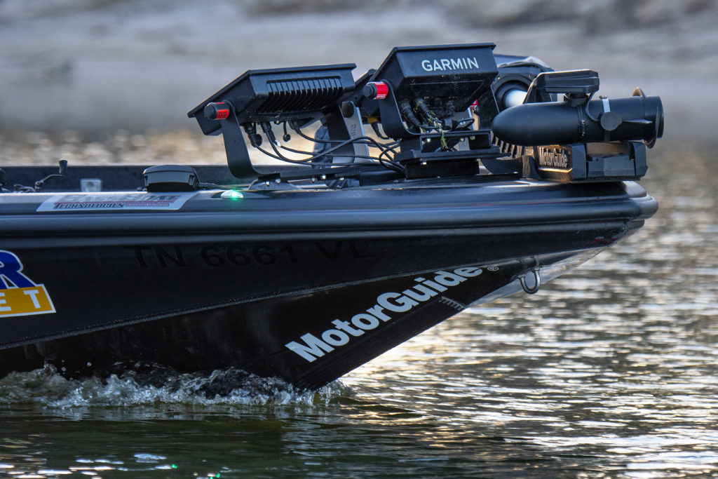 Garmin system on the front of a boat