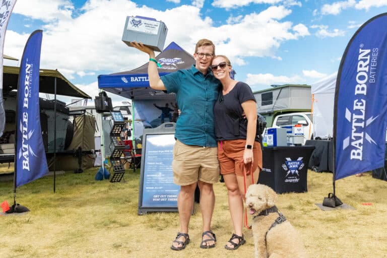 Chris and Sara at the Battle Born Batteries Booth at the Overland Expo