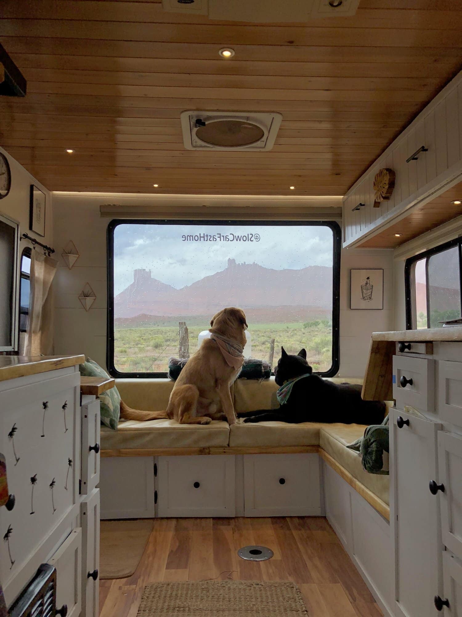 Missy and Trip Inside of Slow Car Fast Home's Toyota Truck Camper