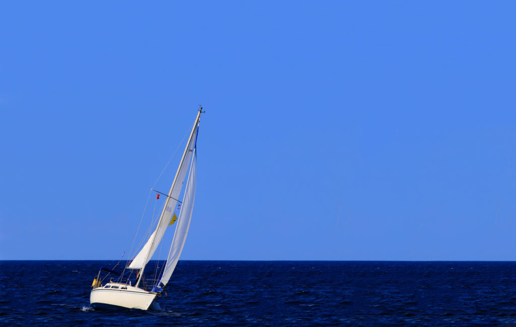 tilting sailboat under way