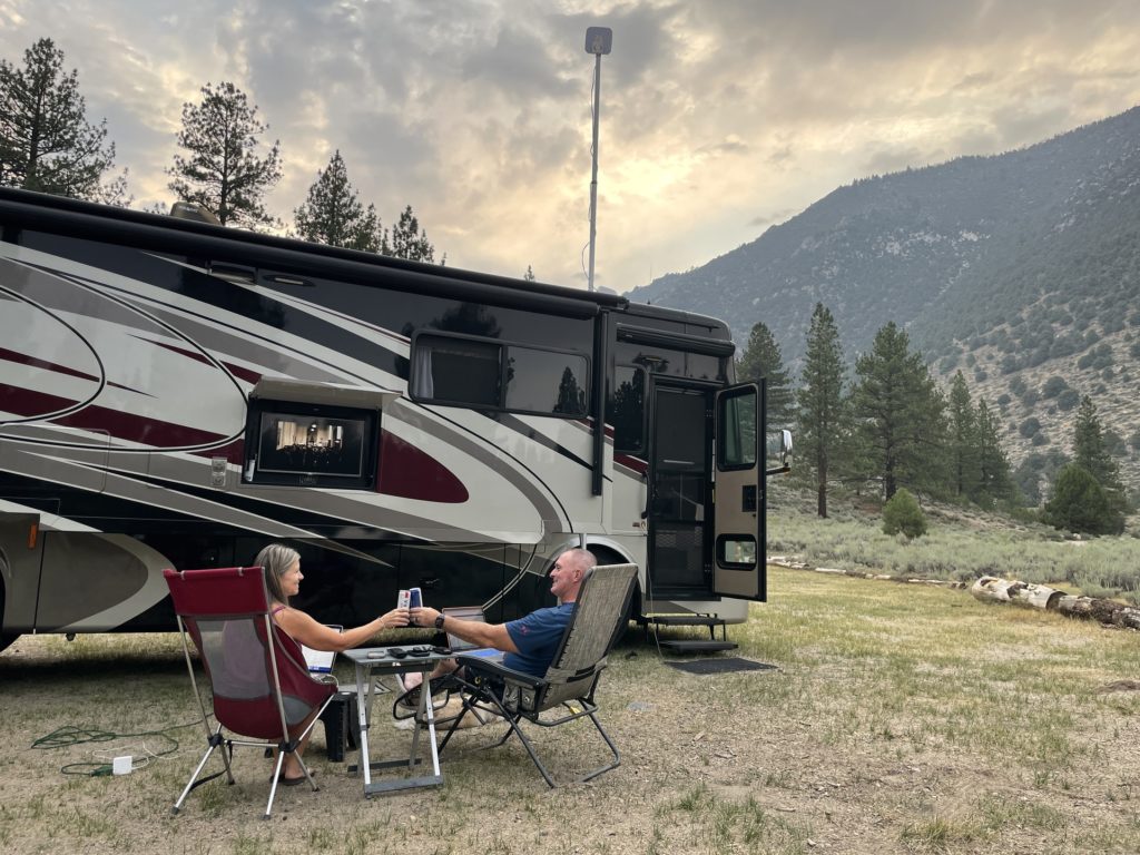 You, Me, & the RV boondocking with a cell booster set up to stream TV.