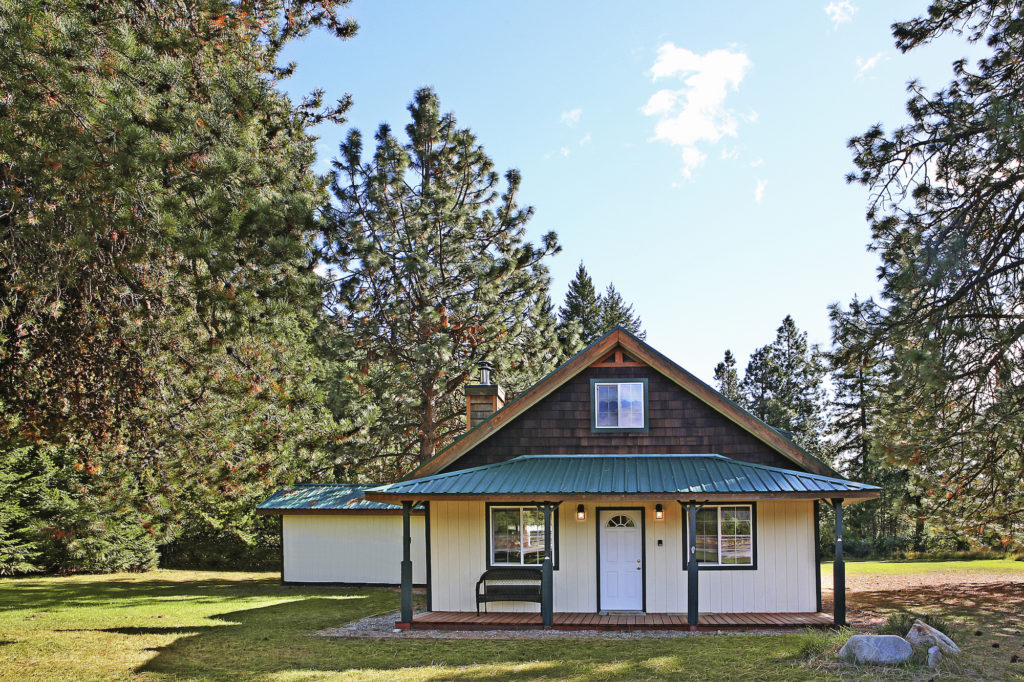 Modern cabin in rural forest